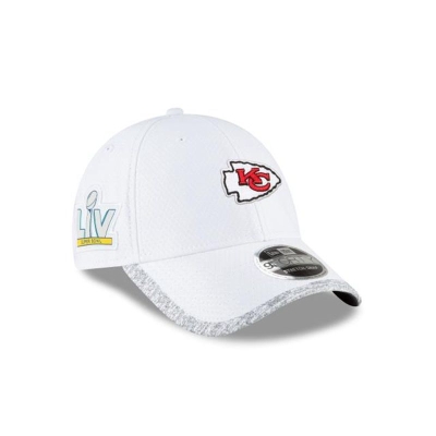 White Kansas City Chiefs Hat - New Era NFL Super Bowl LV Sideline Stretch Snap 9FORTY Adjustable Caps USA4520786